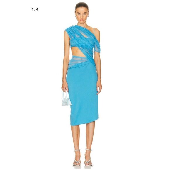 Christopher Esber Magnetica Asymmetric Dress Dolphin Blue - Picture 1 of 5